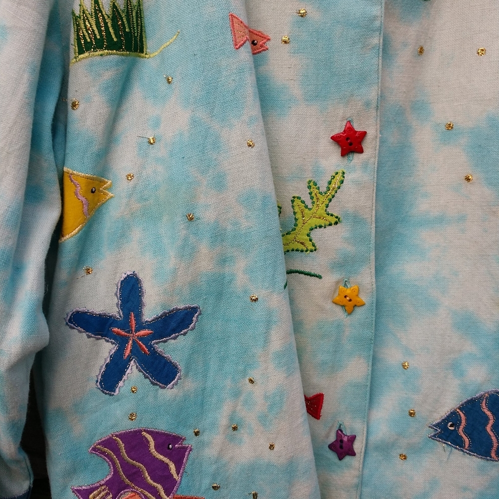 Jacket Tropical Fish Ocean Life Embroidered Fully Lined Small New - Picture 7 of 13